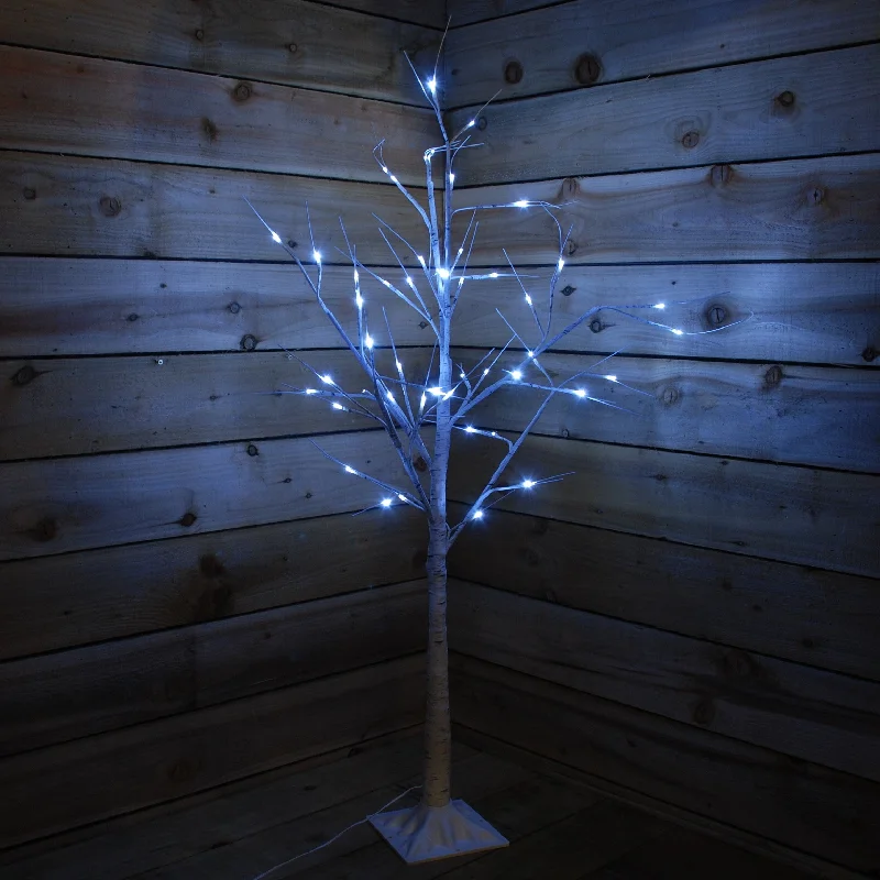 2.4m (8ft) Christmas Outdoor Birch Tree with 136 Ice White LEDs