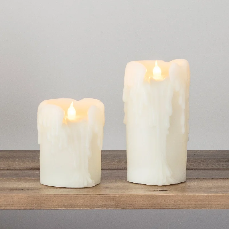 2 Battery Dripping Wax Church LED Pillar Candles