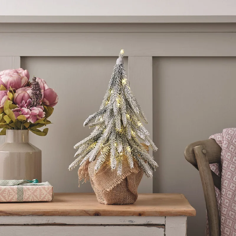 40cm Pre Lit Snowy Christmas Tree with Hessian Pot