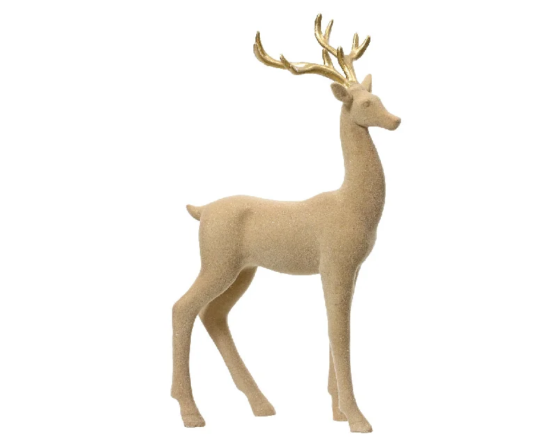 46cm Flocking Brown and Gold Polyresin Deer by Kaemingk