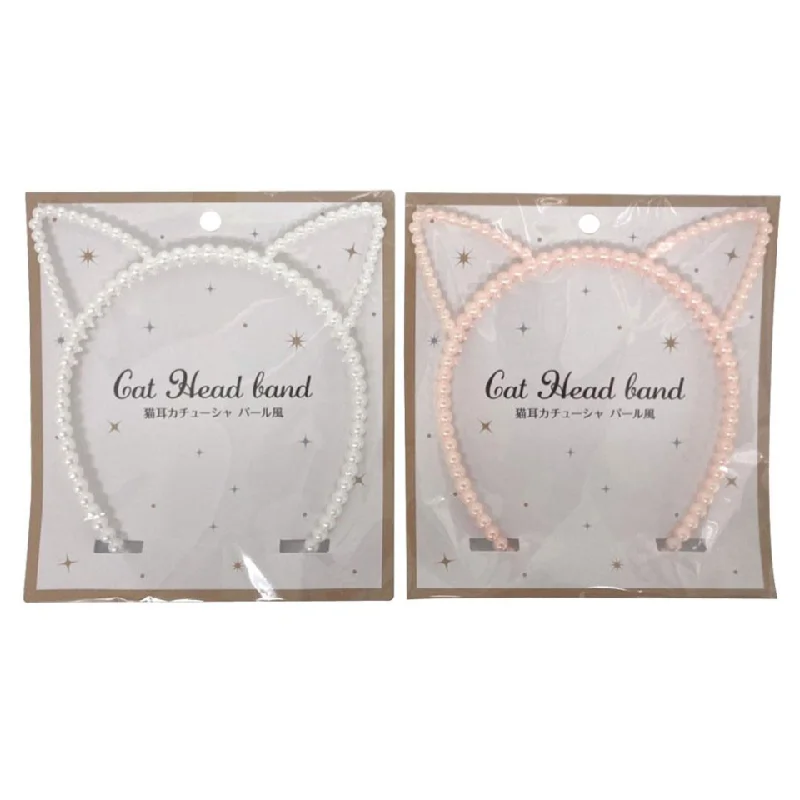 Cat Ear Headband Pearl Style  Pink/White