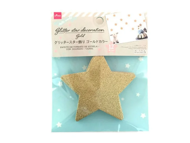 Glitter Star Decoration (Gold  12 Pcs)