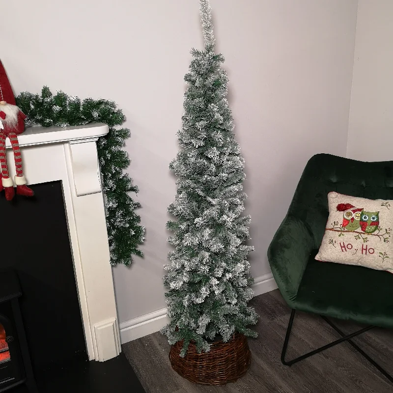 5.5ft (1.7m) Premier Snow Flocked Spruce Pine Slim Christmas Tree in Green