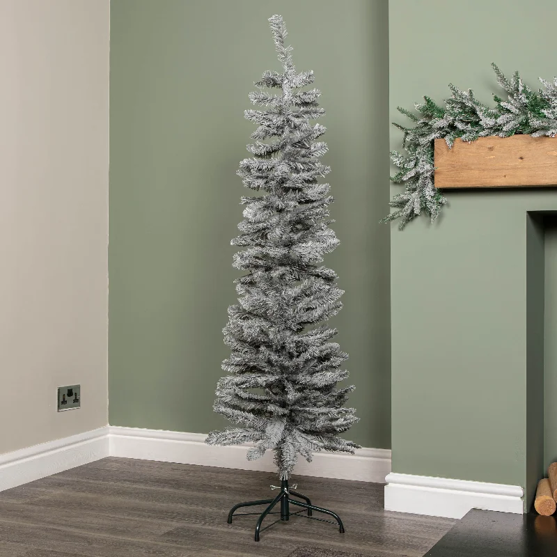 5ft (1.5m) Grey Artificial Pencil Christmas Tree With Green Metal Stand and 236 Tips