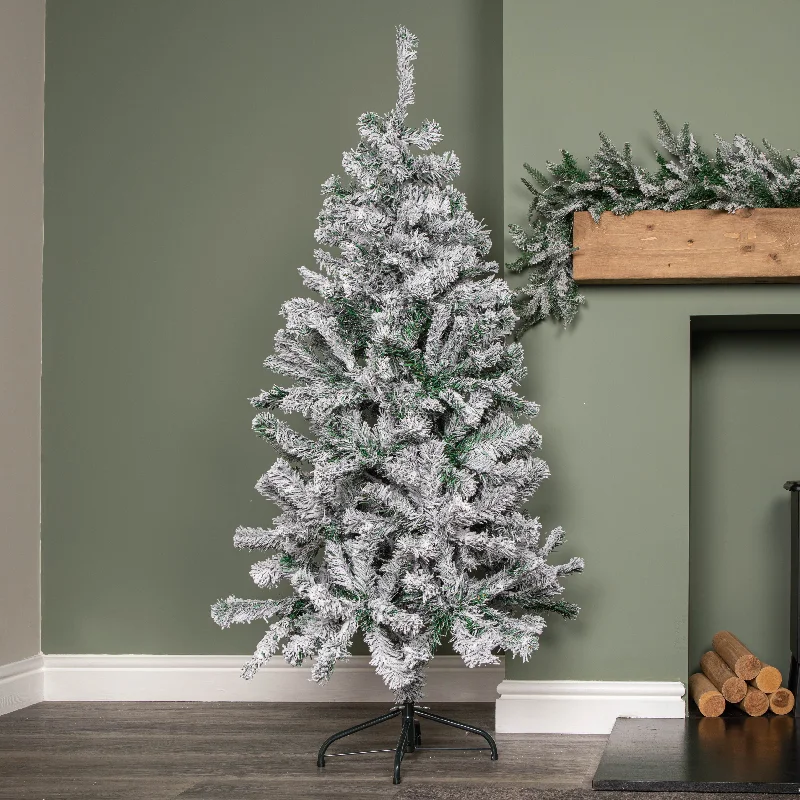 5ft (1.5m) Snow Flocked Artificial Christmas Tree with Green Metal Stand and 285 Tips