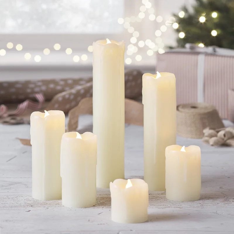 6 Slim LED Battery Candles With Dripping Wax