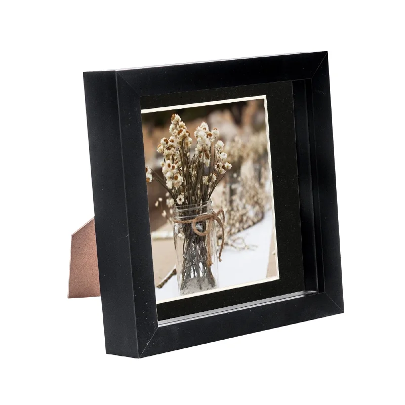 6" x 6" Black 3D Box Photo Frame - with 4" x 4" Mount - By Nicola Spring