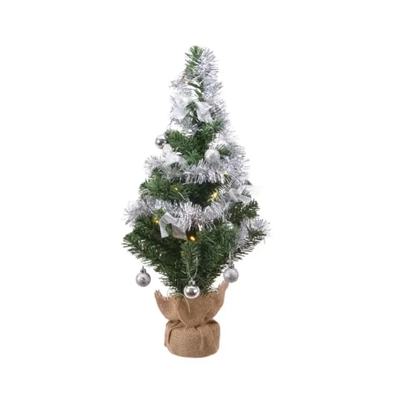 60cm DIY LED Battery Operated Mini Tree with Silver Decoration by Kaemingk