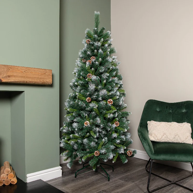 6ft (1.8m) Frosted Glacier Pine Snow Tipped Christmas Tree with Pine Cones and 710 Tips