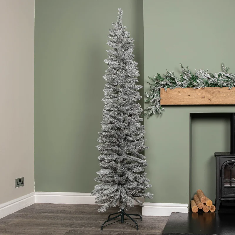 6ft (1.8m) Grey Artificial Pencil Christmas Tree With Green Metal Stand and 321 Tips