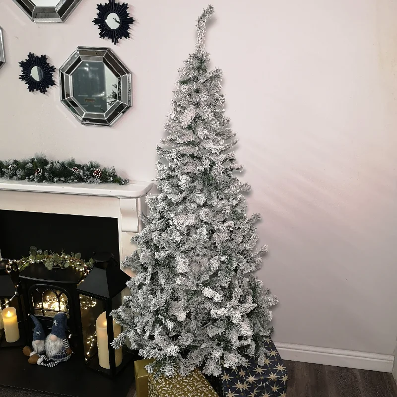 7ft (2.1m) Snowy Rovinj Pine Flocked Hinged Christmas Tree