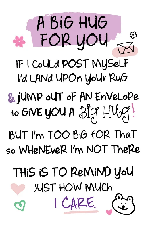 A Big Hug For You Inspired Words Keepsake Credit Card & Envelope