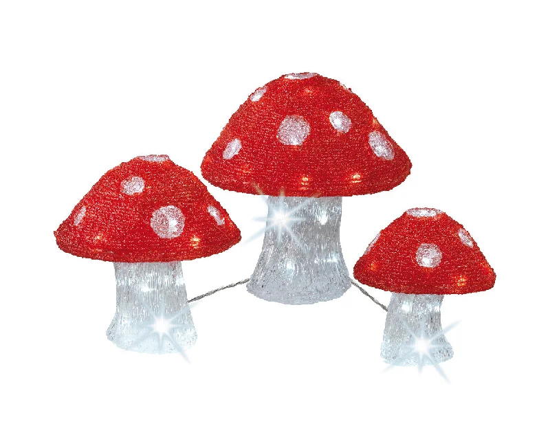 Acrylic Mushroom Lights - Set of 3 with Cool White LEDs by Kaemingk