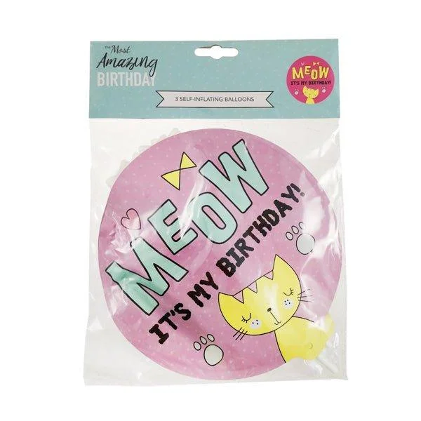 Amazing Birthday Self Inflating Balloons Kitty 3 Pk