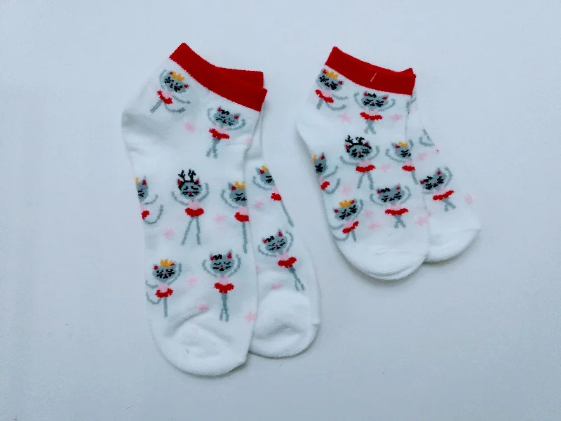 Cat Ballerina Low Matching Crew Socks