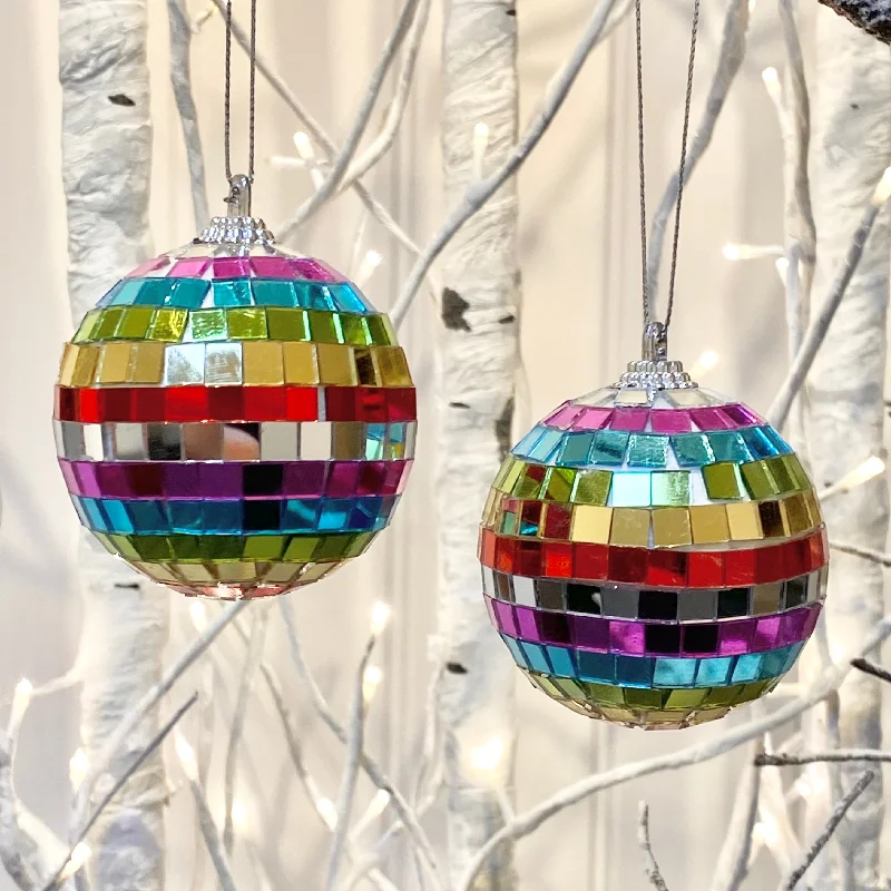 Disco Glitterball Tree Bauble Duo