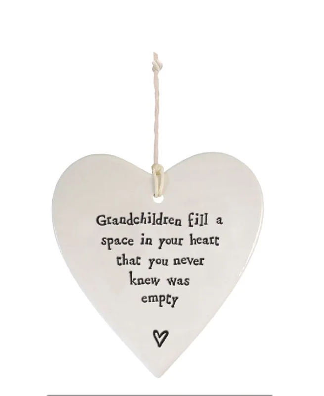 East Of India Grandchildren Fill A Space Heart Shaped Ceramic Hanging Plaque