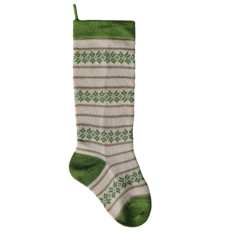 Ecru Patterned Stocking with Green