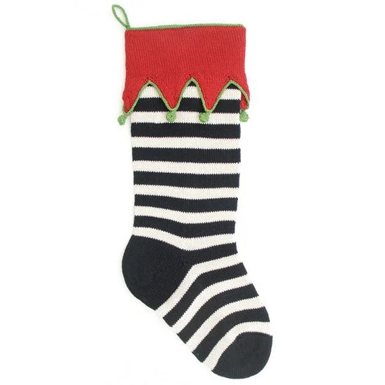 Elf- Cuff Striped Stocking in Black