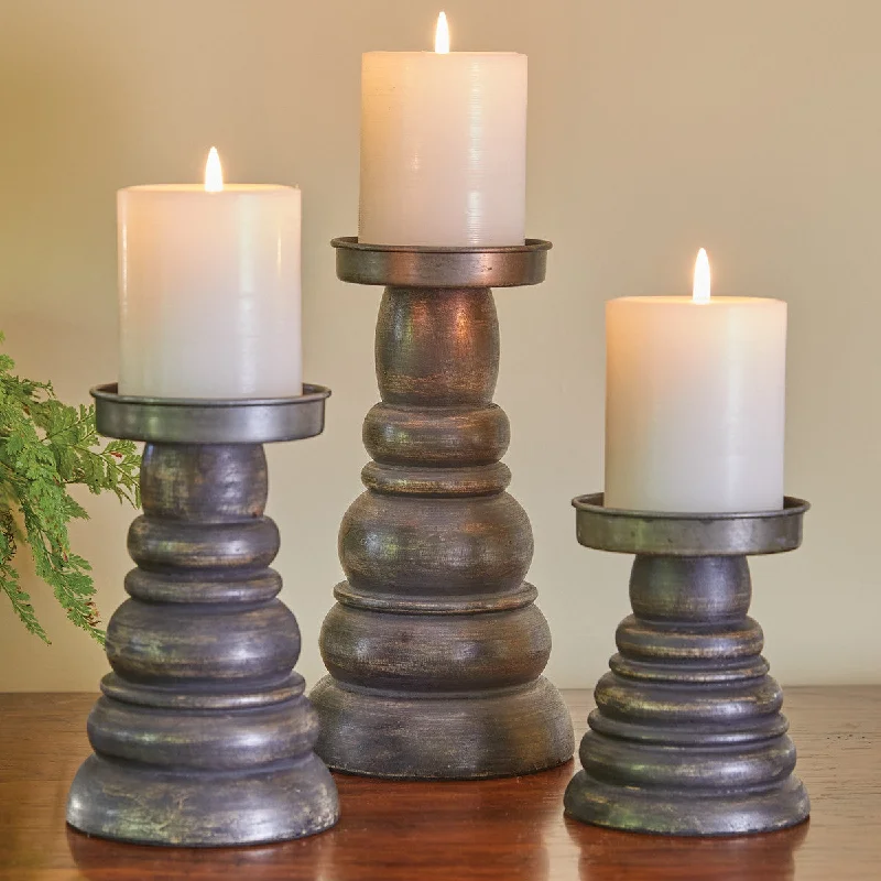 Farmhouse Wood/Metal Pillar Holders - Set of 3 - Park Designs