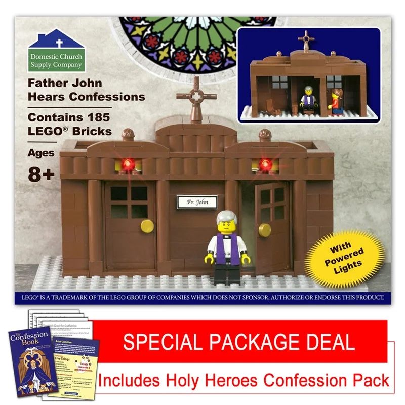 Father John Hears Confessions custom brick set PLUS Confession Pack