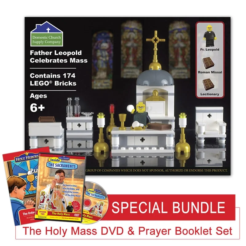 Father Leopold Celebrates Mass toy brick set + DVD & Mass Prayer Booklet