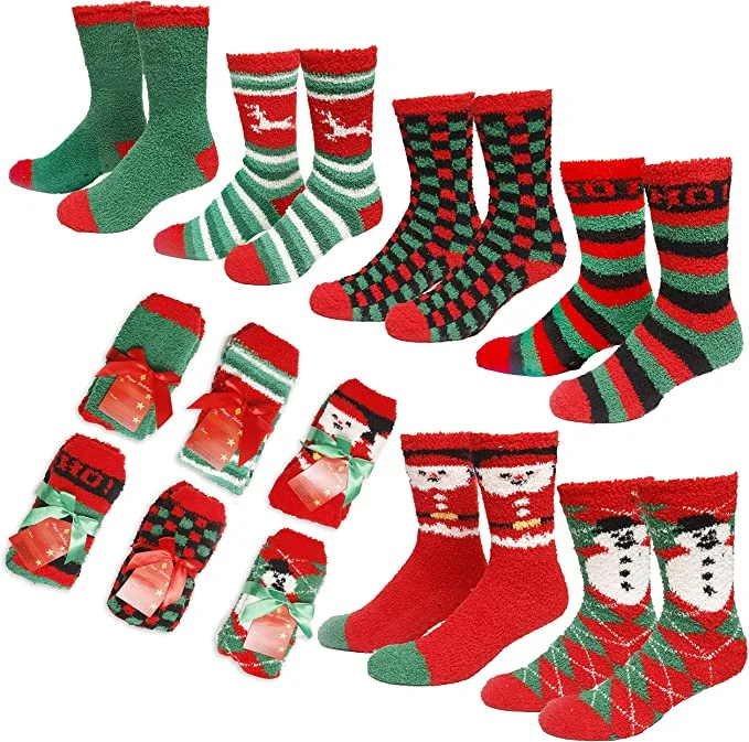 Gilbin Mens Fuzzy and Soft Christmas Holiday Socks, Anti Slip Socks Sole, 6 Pack, Size 10-14