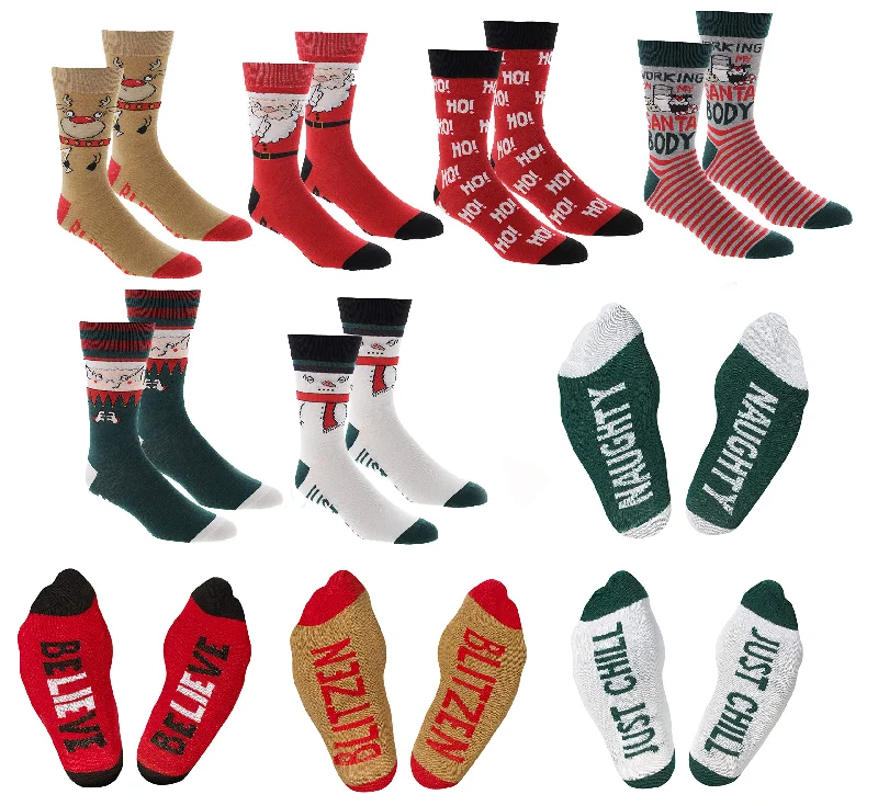 Gilbin's Mens Soft Stretchy Christmas Holiday Cool Casual Dress Socks, Assorted Designs Size 10-13