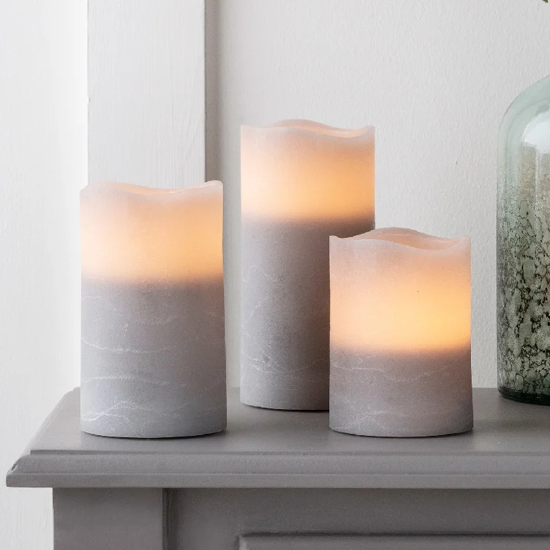 Grey LED Pillar Candle Trio