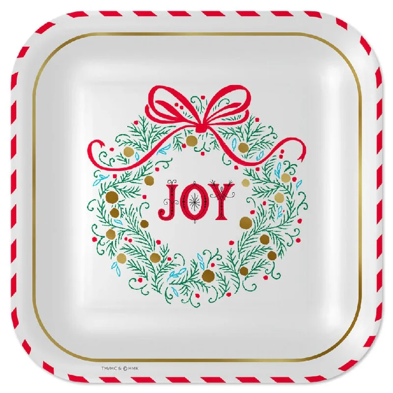 Hallmark : "Joy" Wreath Holiday Dessert Plates, Pack of 8