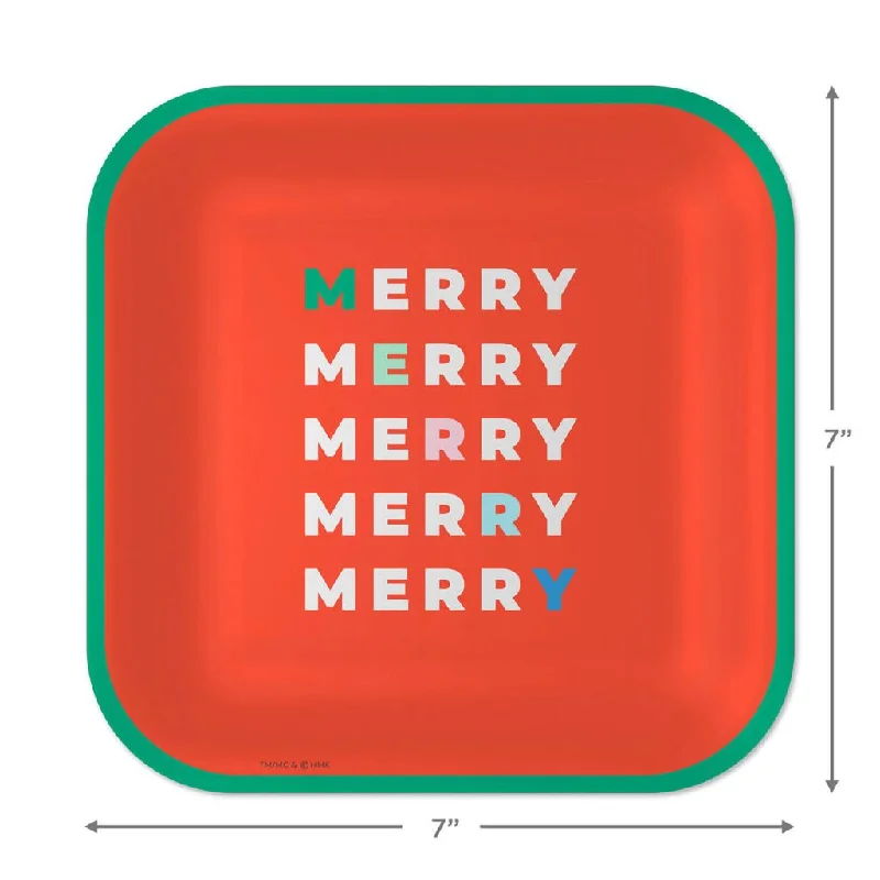 Hallmark : "Merry Merry" Holiday Dessert Plates, Pack of 8