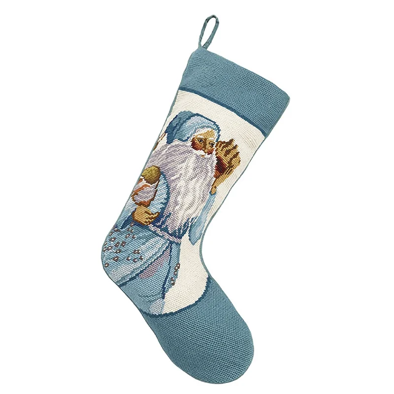 Handcrafted Santa With Shells Needlepoint Stocking