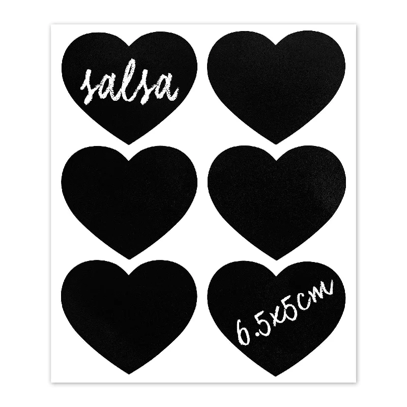 Large Black Heart Chalkboard Storage Jar Labels - Pack of Six - By Nicola Spring