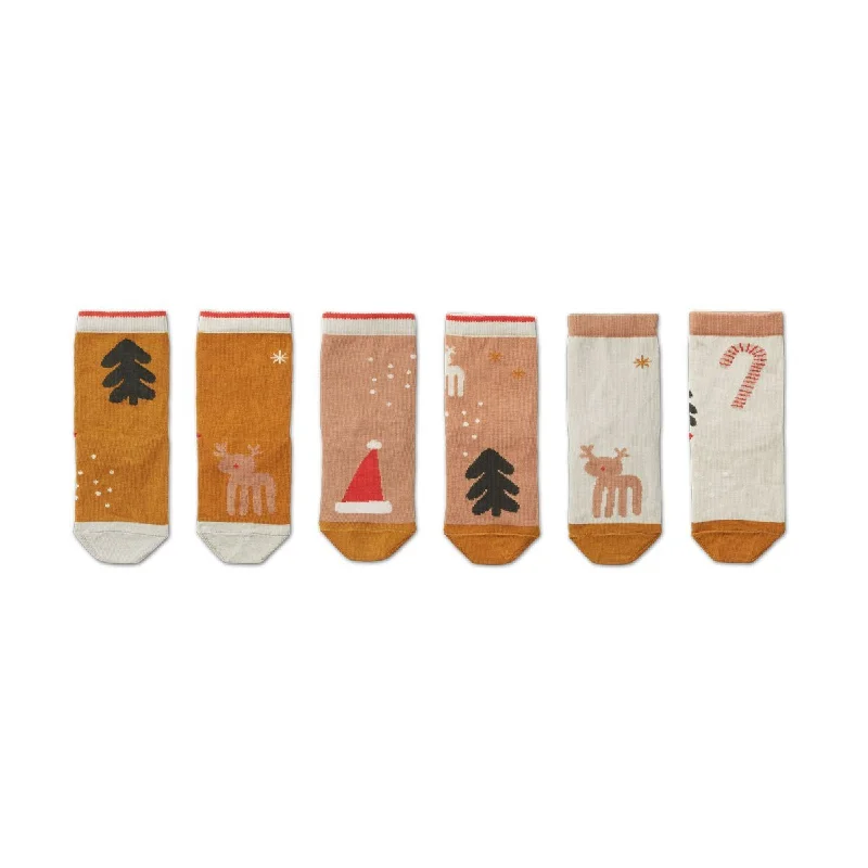 Liewood Silas Christmas Socks 3 Pack - Holiday Tuscany Rose Multi Mix