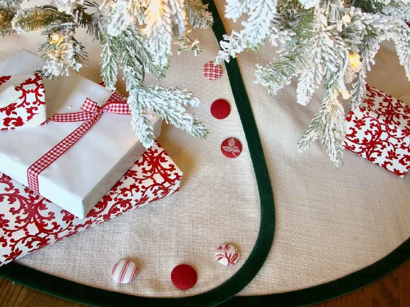 Linen Look Christmas Tree Skirt - Choice of Band and Buttons -- 54-inches -- SHIPPING INCLUDED!