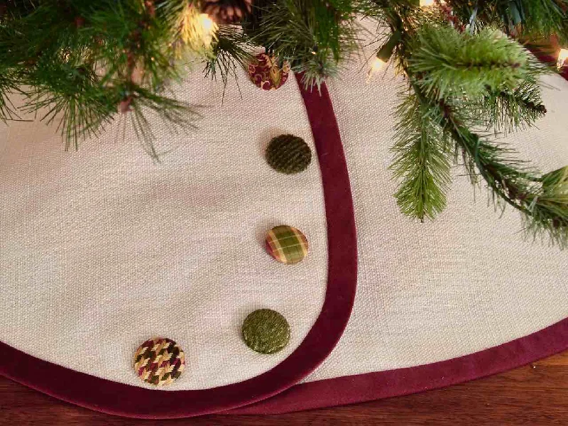 Linen Pencil Christmas Tree Skirt - Customize Banding and Buttons - Tabletop Christmas Tree Shipping Included