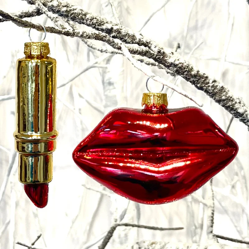 Lips & Lipstick Tree Bauble Duo