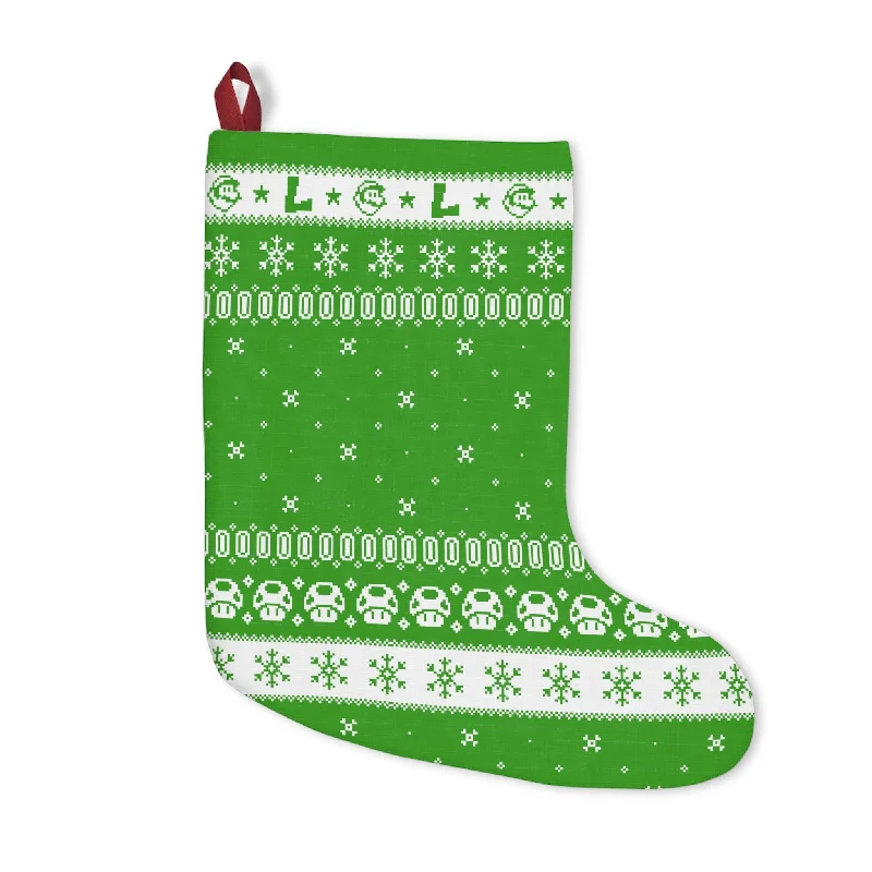 Luigi Sprite Retro Video Game Christmas Stocking