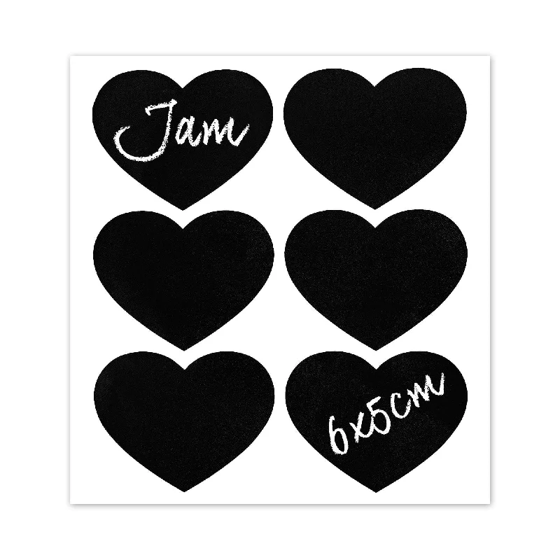 Medium Black Heart Chalkboard Storage Jar Labels - Pack of Six - By Nicola Spring