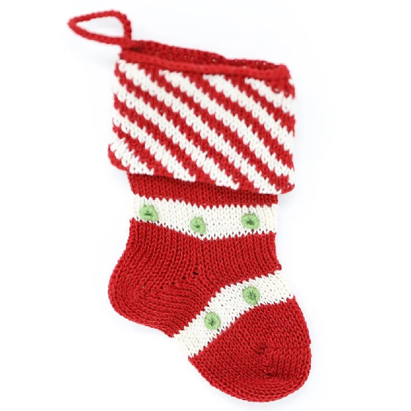 Mini Diagonal Stripe Cuff Stocking in Red