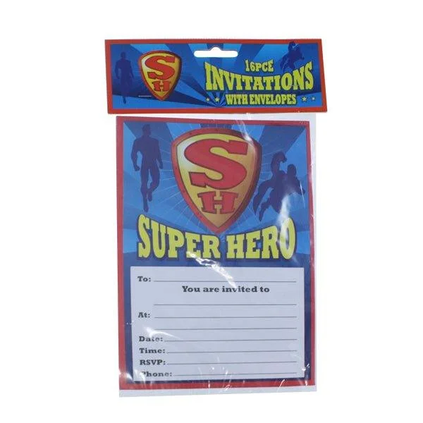 Party Invitations 16 Pk Super Hero