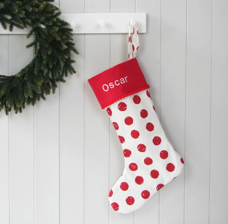 Personalised Christmas Stocking RED SPOTS