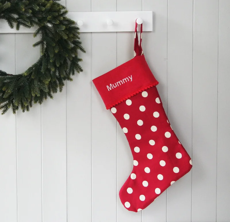 Personalised Christmas Stocking WHITE SPOTS