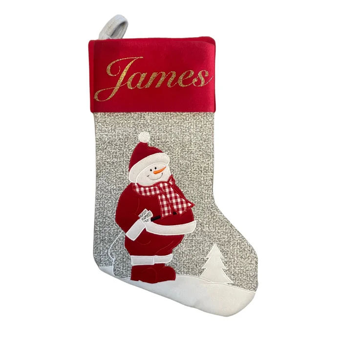 Personalised Grey Snowman Stocking