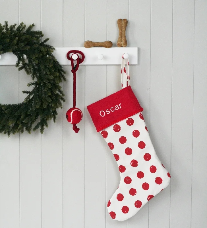 Personalised Pets Christmas Stocking RED SPOTS