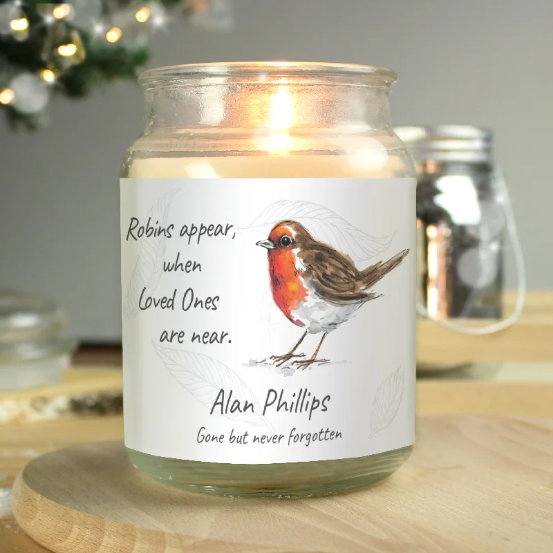 Personalised Robins Appear Large Scented Jar Wax Candle