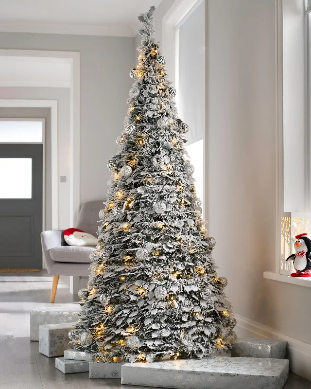 Pre-Lit Decorated Pop-Up Snow Flocked Christmas Tree, 6 ft