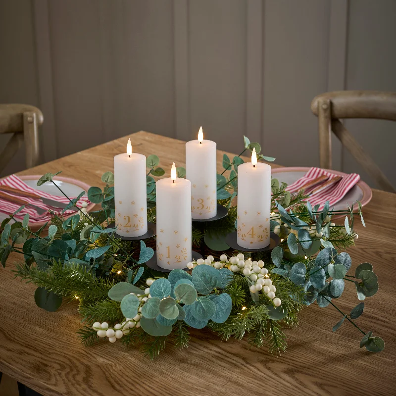 Pre Lit Eucalyptus Wreath with White Berries & TruGlow® Advent LED Candle Set