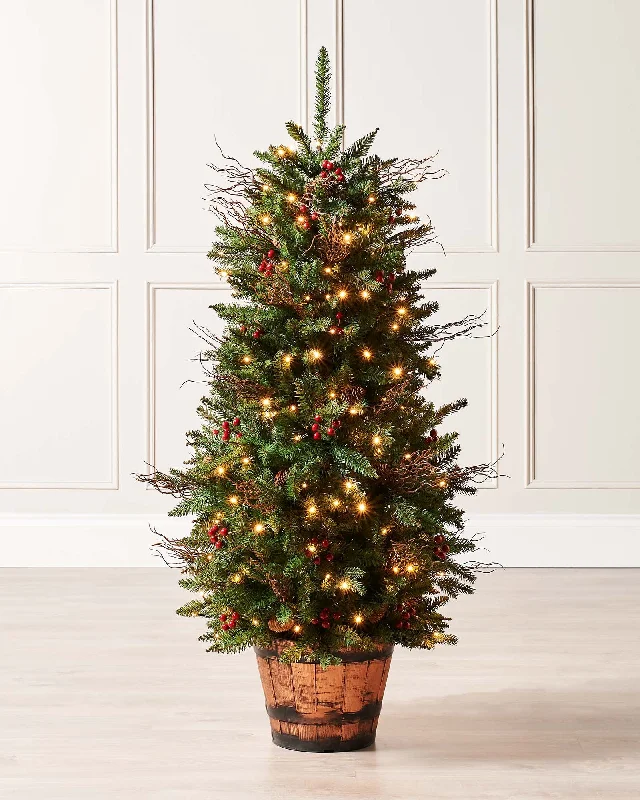 Pre-Lit Pines & Berries Potted Christmas Tree, 4.5 ft