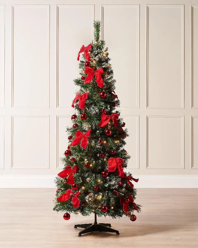 Pre-Lit Pop-Up Decorated Christmas Tree, Red, 6 ft